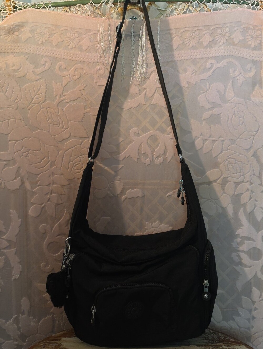 Kipling Black Hobo Shoulder Bag with Multiple Zips